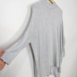 Lou & Grey Size L Womens Turtleneck Dolman Sleeve Hi-Lo Hem Tunic Heather Gray
